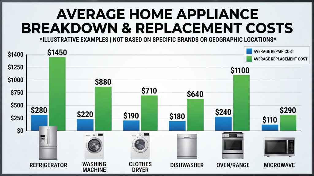 Chart showing average breakdown and replacement costs for common home appliances
