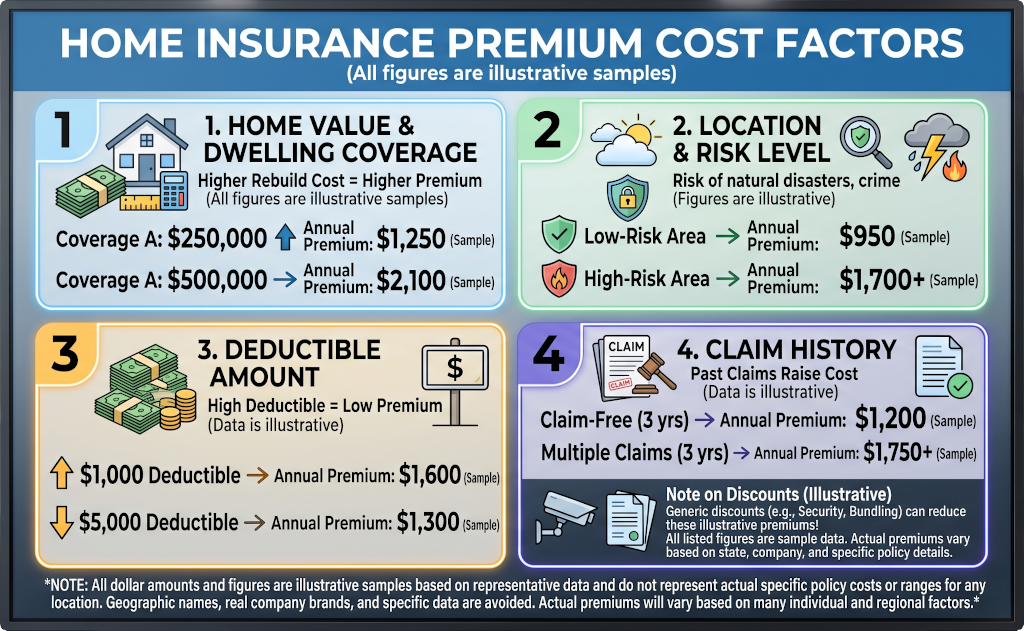 Chart displaying the primary factors that influence annual home insurance premiums