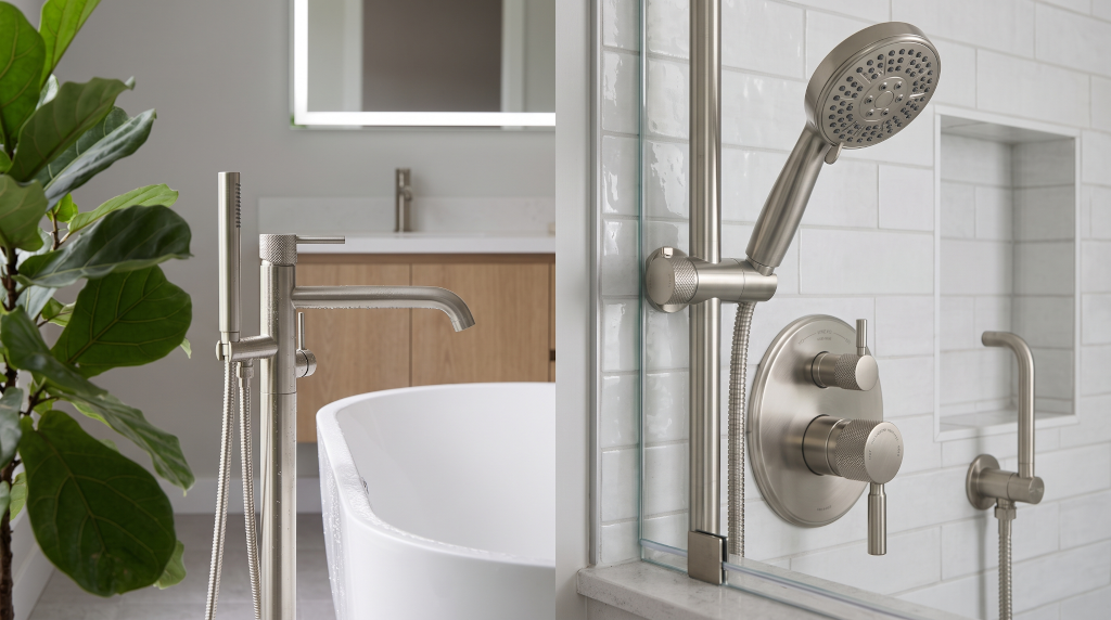 Luxury freestanding tub and modern shower fixtures in a newly renovated bathroom